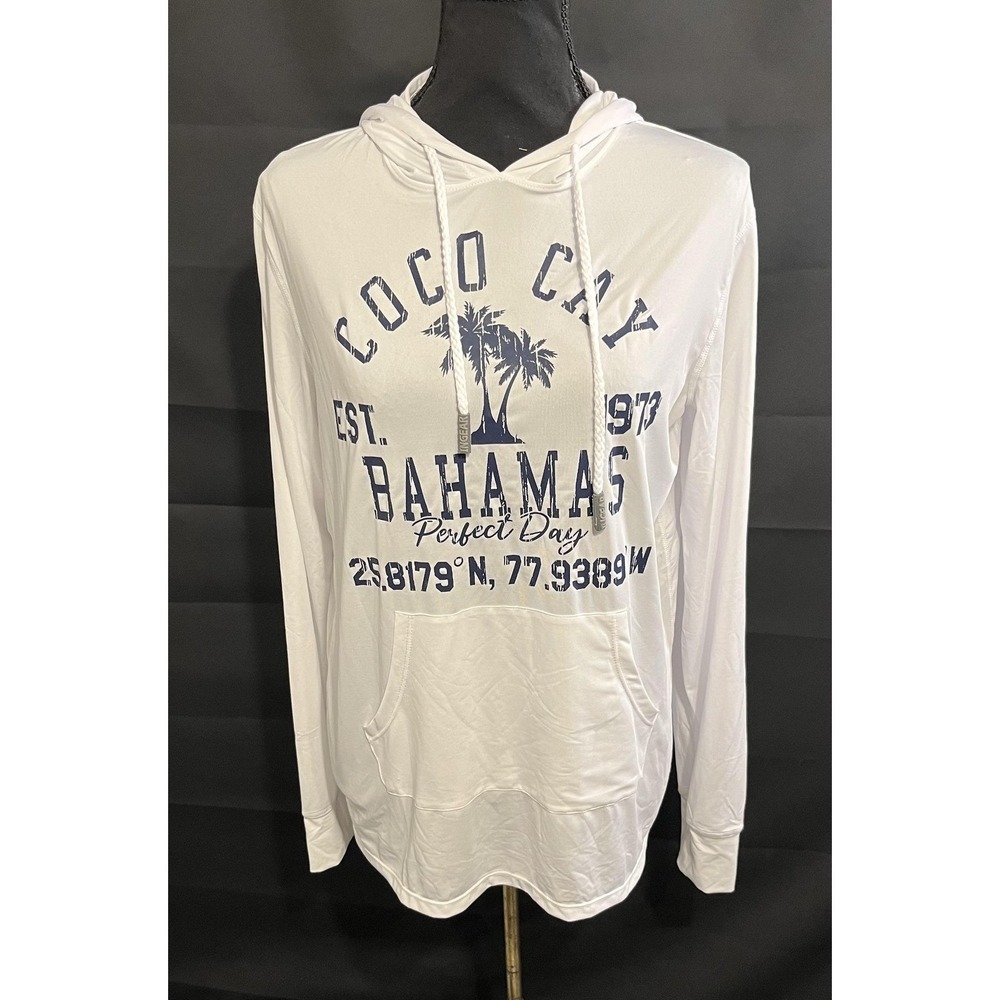 Ingear Swim‎ Shirt Cover Up Womens Small White Hooded Coco Cay Bahamas UPF 50+